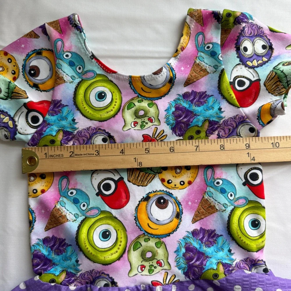 Handmade Custom Disney Monster Print Dress Girl 4/5 Purple Polka Dot Disneybound